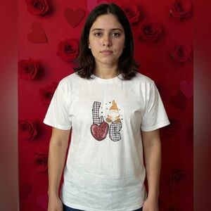 White Graphic Gnome Love T‑Shirt